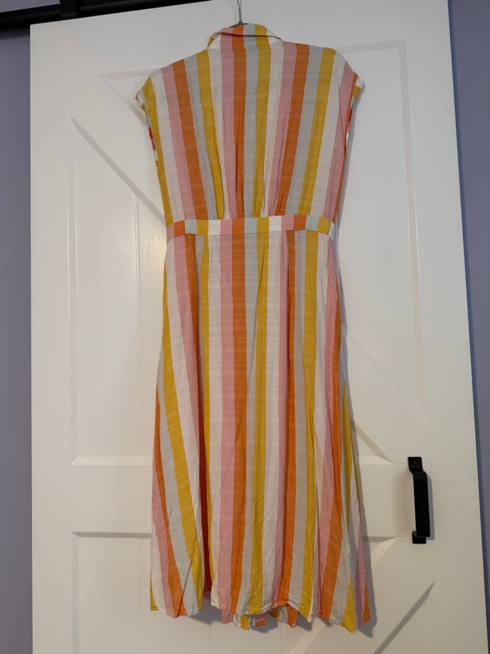 LOFT Striped Button-Front Midi Dress in Pink, Orange & Mustard - Picture 7 of 10